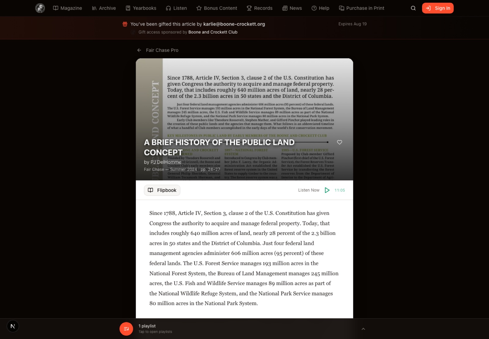 Gifted article with listen controls